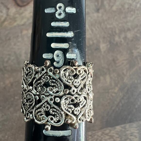 🍭6/$30 Silver tone intricate heart design Victorian gothic style ring - ~size 10 - Picture 5 of 6